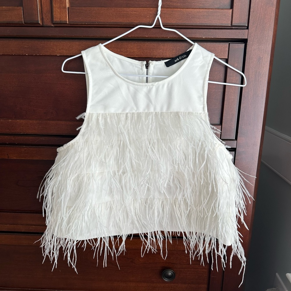 Ark & Co White Feather Crop Top